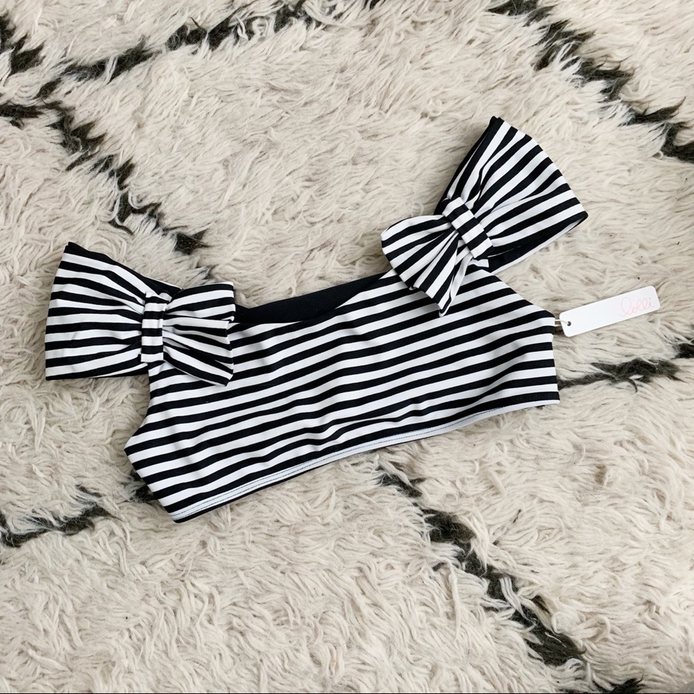 Lolli Swim striped off shoulder bikini top